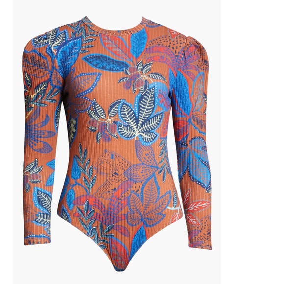 NWT $130 FARM Rio Rib Jungle Foliage Long Sleeve Stretch Organic Cotton Bodysuit - Picture 5 of 7